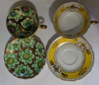 2 Antique China Tea Cups/saucers Gold Floral Gold Yellow Occupied Japan