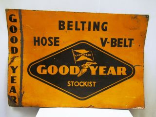 Vintage Good Year Advertising Tin Sign Double Sided Belting Hose V - Belt Collecti
