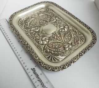 STUNNING LARGE HEAVY DECORATIVE ENGLISH ANTIQUE 1903 SOLID STERLING SILVER TRAY 2