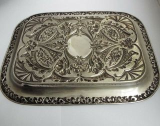 STUNNING LARGE HEAVY DECORATIVE ENGLISH ANTIQUE 1903 SOLID STERLING SILVER TRAY 5
