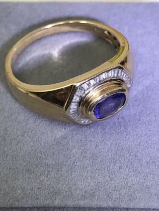Tanzanite & Diamond Men ' s Ring 10K Yellow Gold - Size 11 2