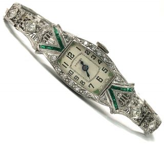 Vintage Art Deco Platinum,  14k White Gold & Diamond Watch (bulova 5ab 17j)