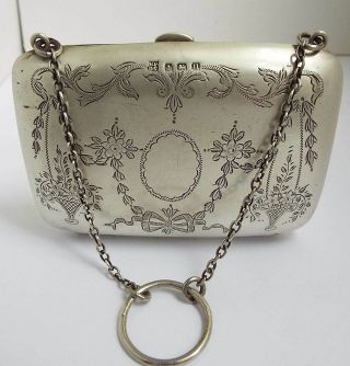 Stunning Large English Antique 1919 Solid Sterling Silver Ladies Handbag Purse