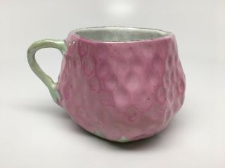 Vtg HAND CRAFTED Porcelain PINK STRAWBERRY SHAPED CUP Luster Finish - Wonderful 2