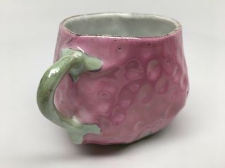 Vtg HAND CRAFTED Porcelain PINK STRAWBERRY SHAPED CUP Luster Finish - Wonderful 4