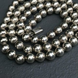 Vtg 925 Sterling Silver Ball Beaded Necklace Taxco Mexican Silver 75 Grms