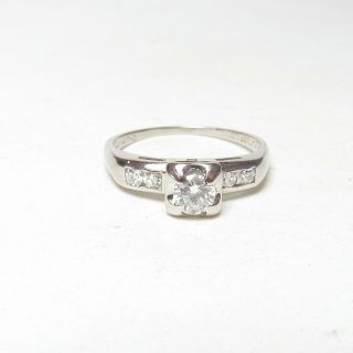 1940s Vintage 14k White Gold 0.  30 Ct Brilliant Cut Diamond Ring 0.  40 Cts Total
