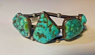 Chunky Vintage Spiderweb Turquoise Nugget Sterling Silver Cuff Bracelet