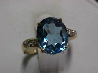 Estate 2.  50ct London Blue Topaz & Pave Set Diamond Ring 14k Yellow Gold Sz6.  5