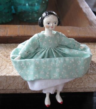 4.  25 " Antique Grodnertal Inspired Peg Jointed Wood Doll By Hitty Artists A&h