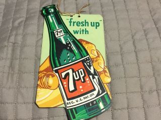 Vintage 40 ‘s Cardboard Soda Sign Two Sided 7 Up Fan Pull