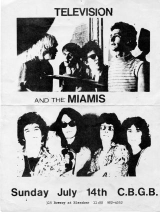 Television Cbgb Flyer Punk Rock 1974 Richard Hell Miamis Very Rare