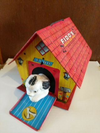 Fidos Vintage Tin Toy Dog House Musical Wind Up Jack In The Box - Usa/switzerland
