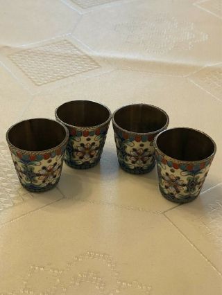 Fine Russian Silver 4 Small Cups