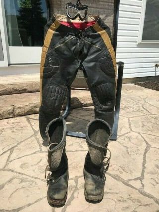 Rare Vintage Alpinestars Hi - Point Racing Boots W/sweden Leather Pants & Goggles