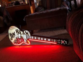 Les Paul Gibson Guitar - 1 Of 800 Made Jim Beam Neon Sign.  Bar Man Cave.  Rare