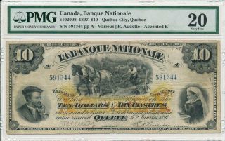 Banque Nationale Canada $10=10 Piastres 1897 Quebec,  Rare Pmg 20