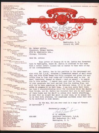 1931 Washington Dc - - International Brotherhood Of Magicians Vintage Letterhead