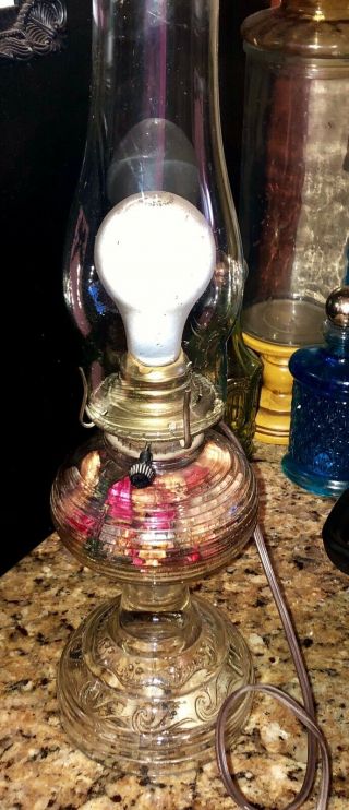 Vintage Clear Glass Oil Lamp Converted To Electric 20 " Tall