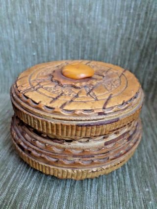 Vintage Swedish Birch Bark Jewelry Box With Lid And Baltic Amber