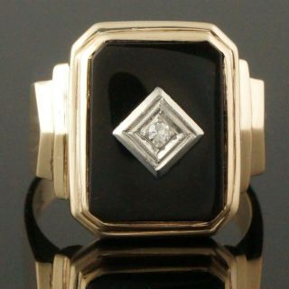 Vintage Art Deco Solid 10k Yellow Gold,  Onyx & Diamond Man 