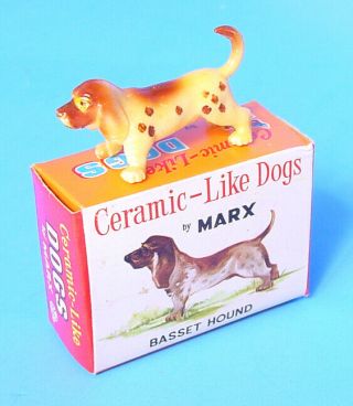 1960s Marx Usa Boxed 1.  75 " Ceramic - Like Dogs Basset Hound Figure Hand Painted