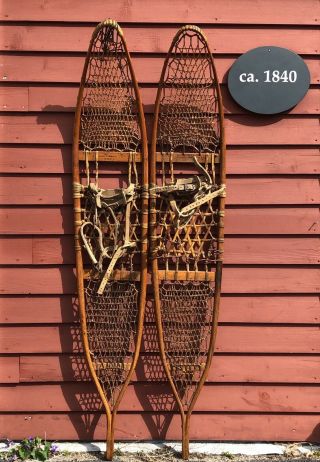 Vintage Early Snocraft Norway Maine Wooden Snowshoes Decor Display 55x10