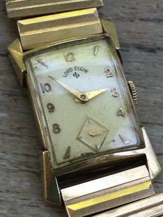 Mens Vtg Antique 14k Gold Lord Elgin Watch W/ 10k Gold Filled Watch Band