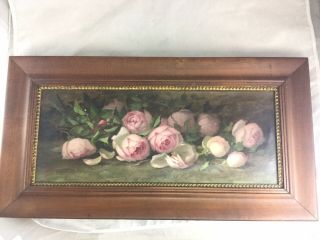 Albert Ames Listed Artist Antique Rose Flower Still Life Oil Painting