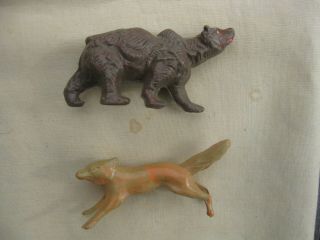 Acedo France 1950s Brown Bear & Fox Hard Plastic Play Set Animal Figures