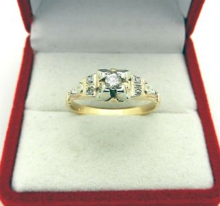 Antique Art Deco 14k Yellow & White Gold & Diamond Ring Size 7.  5