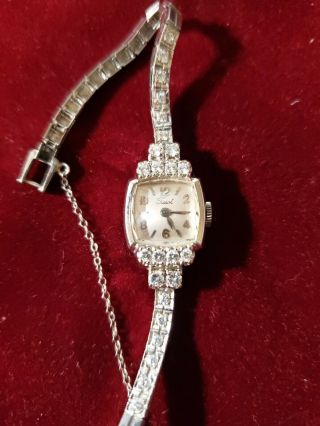 Vintage Ladies 14k White Gold And Diamond Tissot Watch