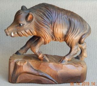 Vintage Wood Carving Of Wild Razorback Boar