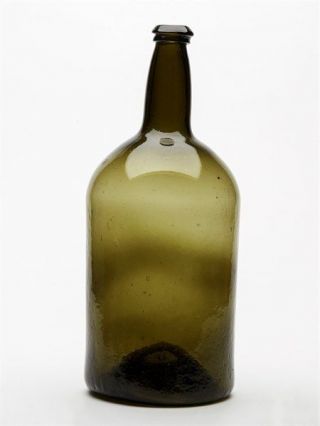 Fine Large Antique Green Glass Wine Bottle C.  1800