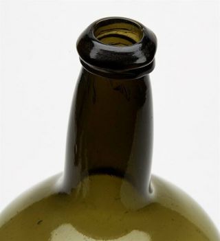 FINE LARGE ANTIQUE GREEN GLASS WINE BOTTLE C.  1800 5