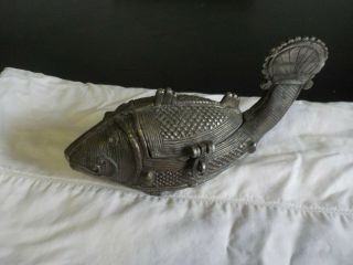 Rare Vintage Japanese Cast Iron Koi Fish Treasure Box 9 X 6