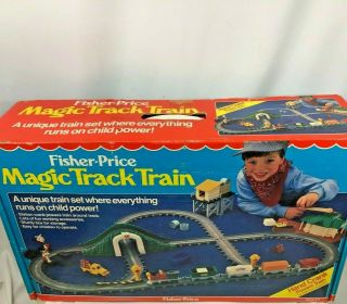Rare Vintage 1988 FISHER PRICE MAGIC TRACK TRAIN Hand Crank Powered Complete Box 7