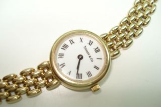 Tiffany And Co 14kt Gold Vintage Ladies Wristwatch 14kt Panther Link Band