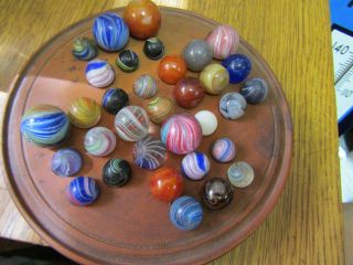 Antique - 33 Early German Marbles & Wood Game Board.  4