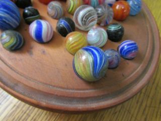 Antique - 33 EARLY GERMAN MARBLES & WOOD GAME BOARD.  4 5