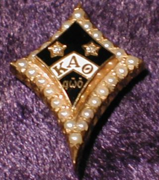 Vintage Kappa Alpha Theta 10k Gold Sorority Pin Two Diamonds & Seed Pearls