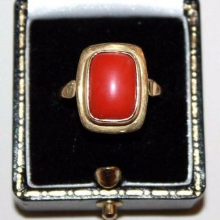 Vintage 18 Ct Yellow Gold Chunky Coral Dress Ring Statement Size S
