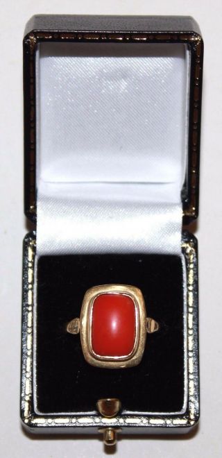 Vintage 18 ct yellow gold chunky coral dress ring statement size S 3