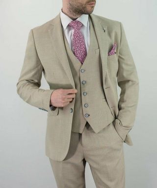 Mens Tweed Check Peaky Blinders Wedding Vintage Blue Tailored Fit 3 Piece Suit 3