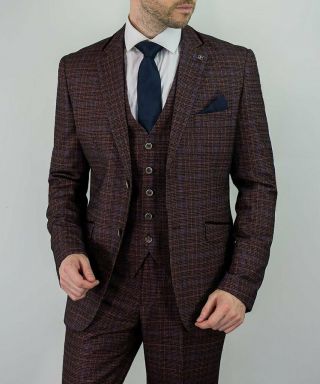 Mens Tweed Check Peaky Blinders Wedding Vintage Blue Tailored Fit 3 Piece Suit 7