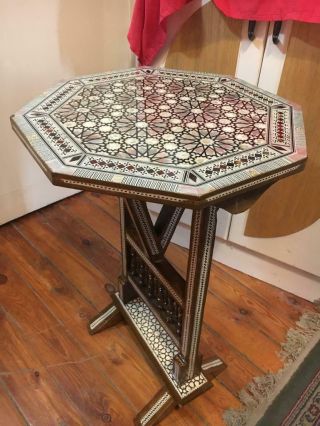 Egyptian Handmade Wood End Table Inlaid Mother Of Pearl (16 ")