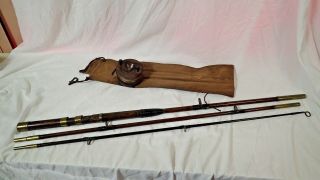 Antique Fishing Rod & Reel Wood 9 