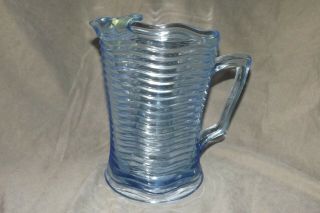 Vintage Duncan & Miller Caribbean Blue Rare 72 Oz.  Water Pitcher 9 " With Ice Lip