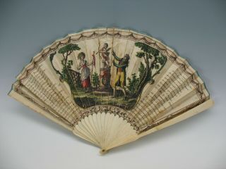Rare 18th Century paper hand colored Ladies hand fan Cupid on pedestal 2