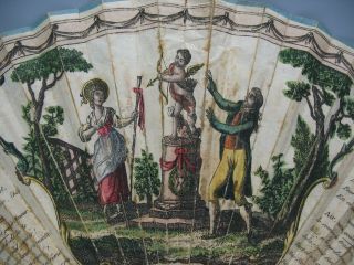 Rare 18th Century paper hand colored Ladies hand fan Cupid on pedestal 3